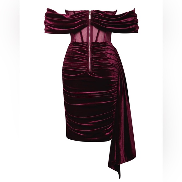 Miss Circle Irisa Burgundy Velvet Draping Off Shoulder Corset Dress Large - Picture 8 of 13